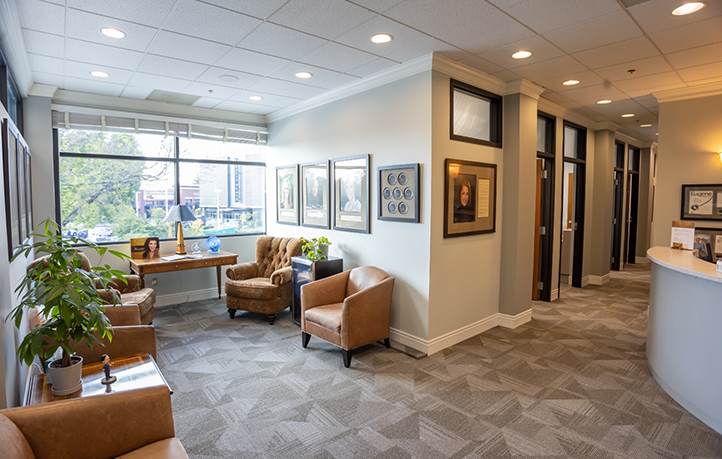 Reception area of dental office in Eugene