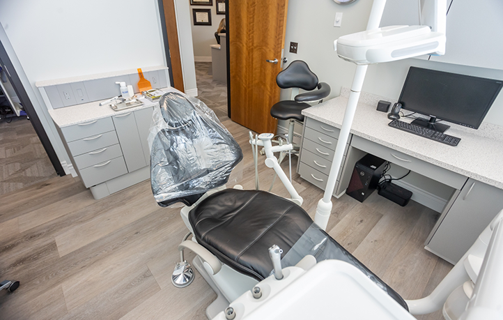 Black leather dental exam chair